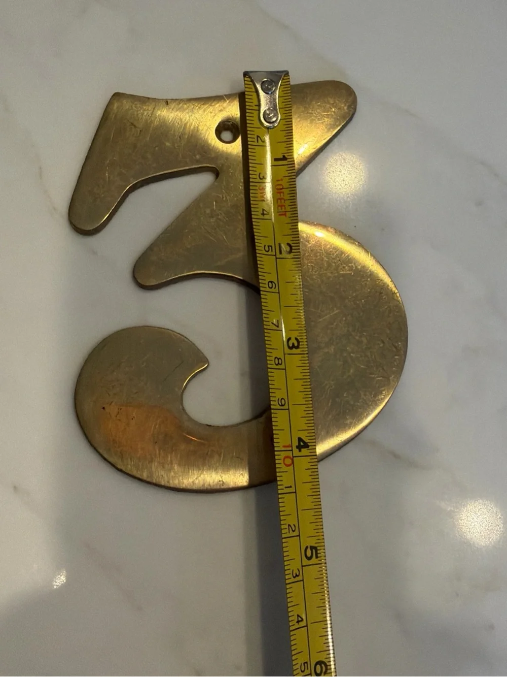 Vintage Solid Brass House Number 3 – Decorative Wall Hook Made in Spain